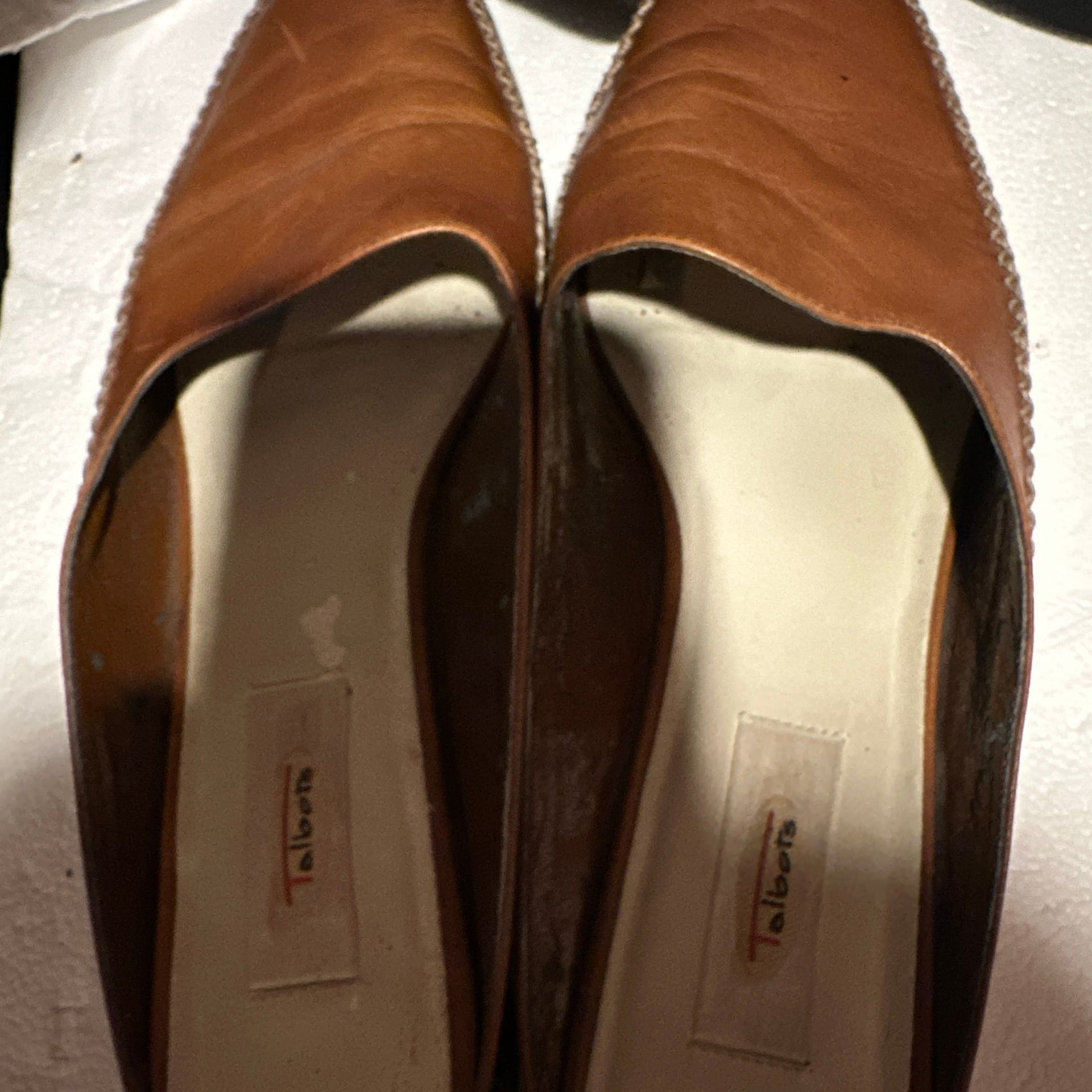 Talbots Tan Leather Pointed Toe Flat Mules, , Size 8